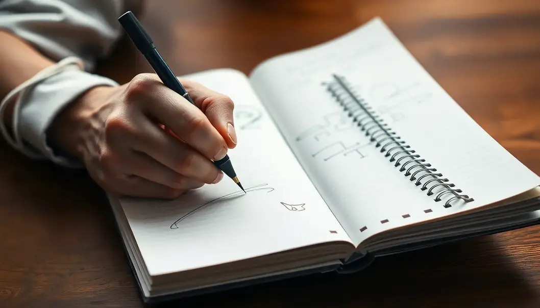 A left-handed student wrestling with a spiral-bound notebook, showcasing the classic ink smudge struggle.